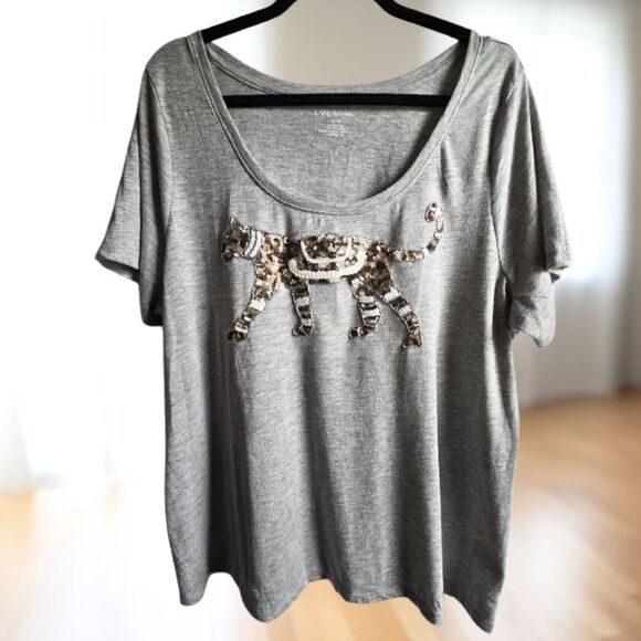 Lane Bryant T Shirt Top I Women's 18/20 I Gray Sequin Cat Tiger Animal NWT - Picture 2 of 8